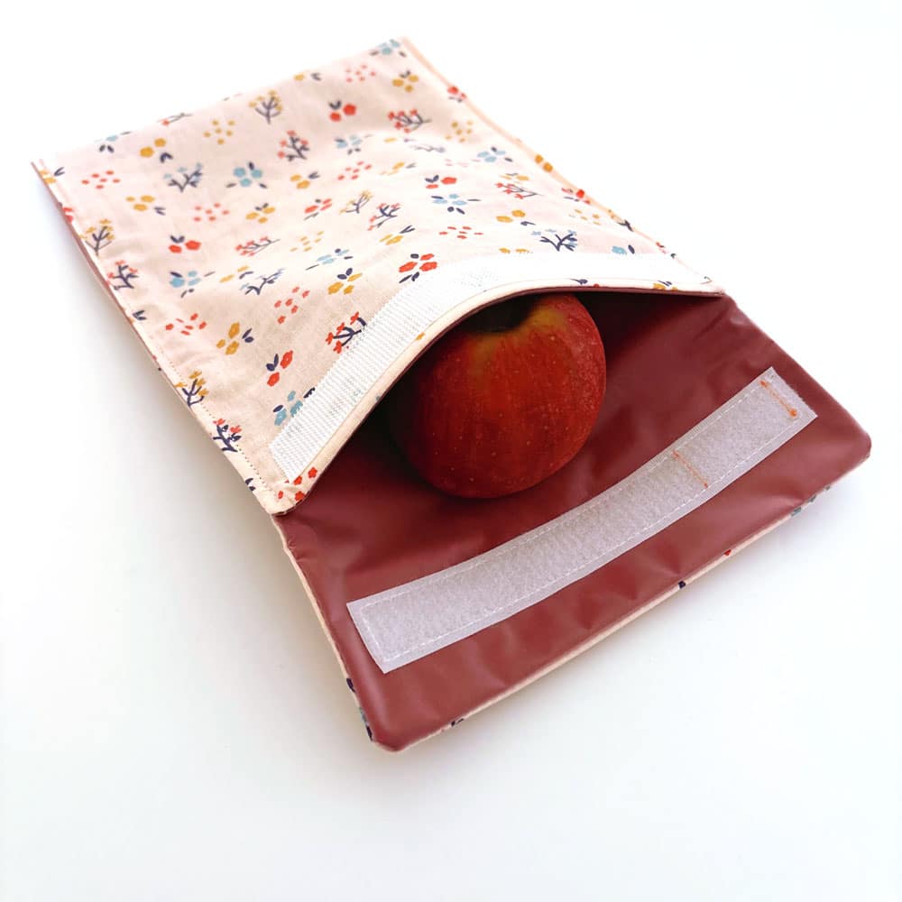 bolsa merienda hilo mandarina florecillas