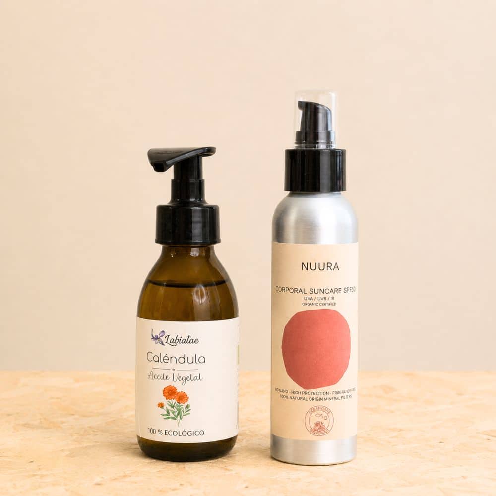 pack sol protector nuura y aceite de caléndula